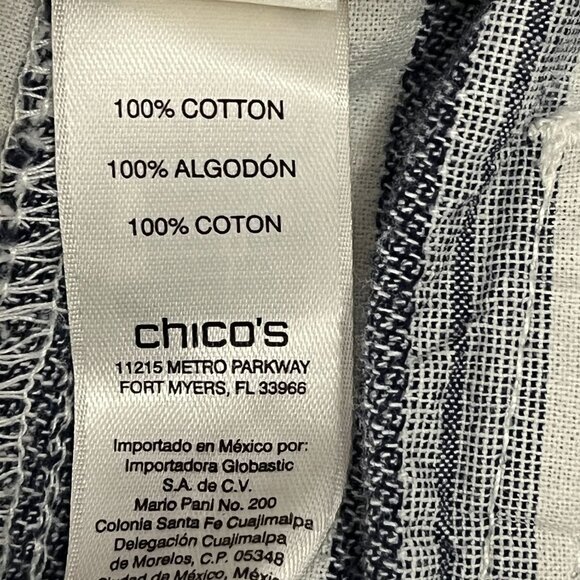 Chico's Blue Cream Striped Cotton Wide Leg Pants Size 1 Medium Casual - Picture 5 of 12